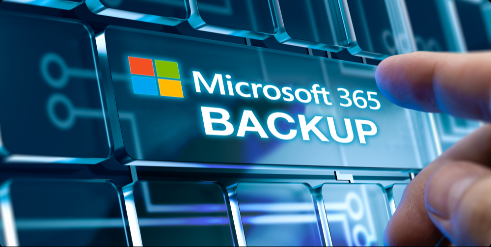 Microsoft 365 Backup Solutions Keyboard with Microsoft 365 Backup Button - Illustrating Strategy and Backup Importance