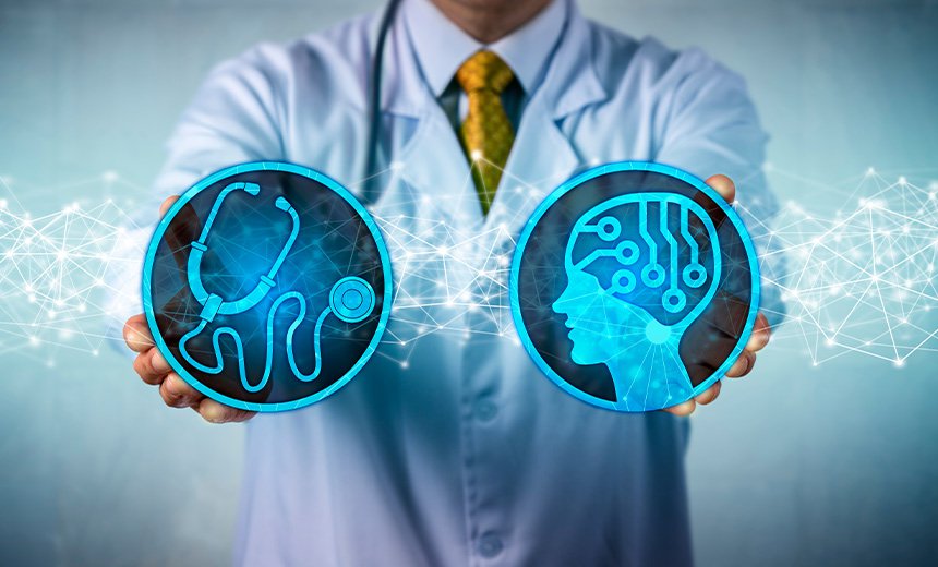 A doctor holds images of a brain and heart, illustrating the transformative role of AI in healthcare services