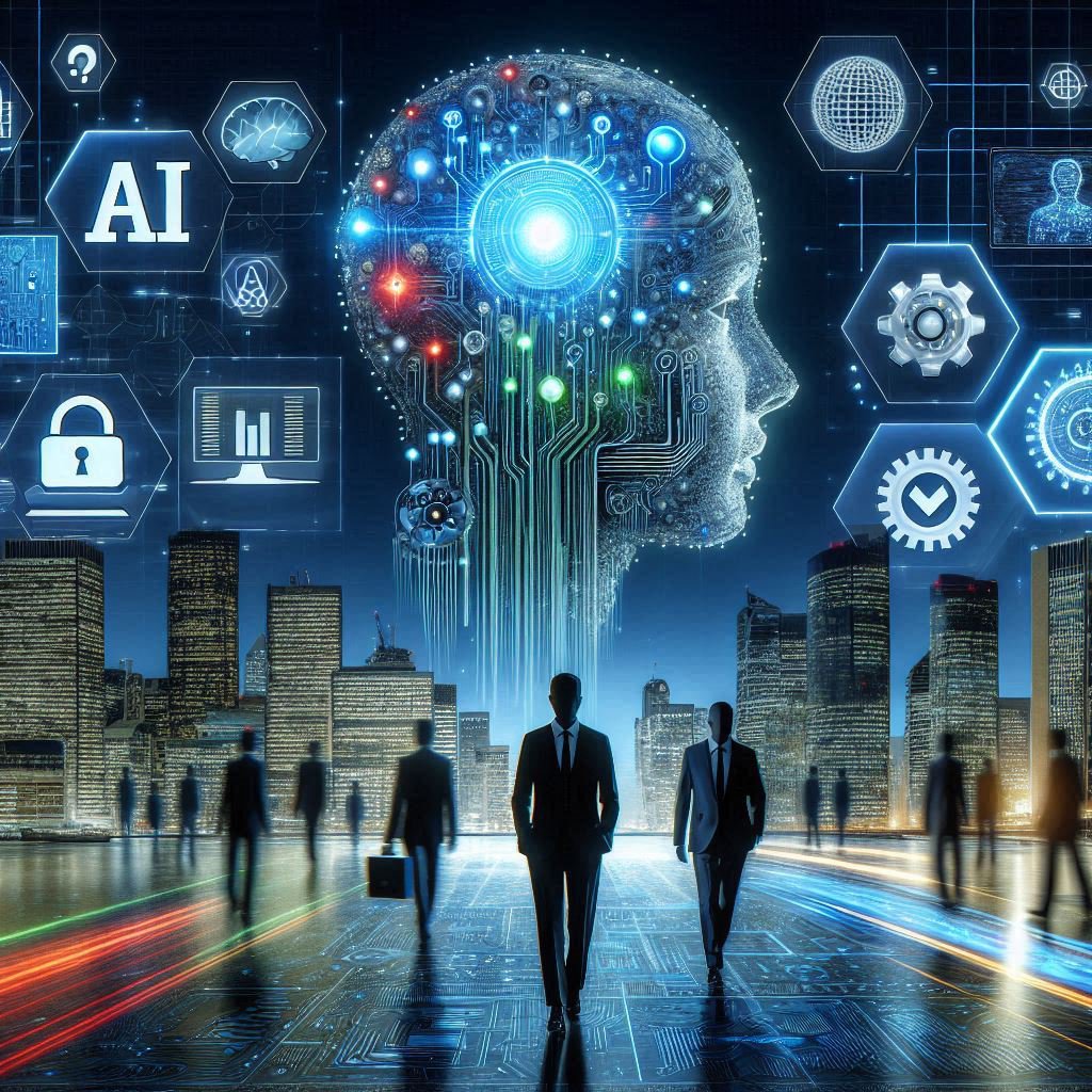 Image showcasing AI's role in shaping future work environments, with a focus on emerging cybersecurity challenges